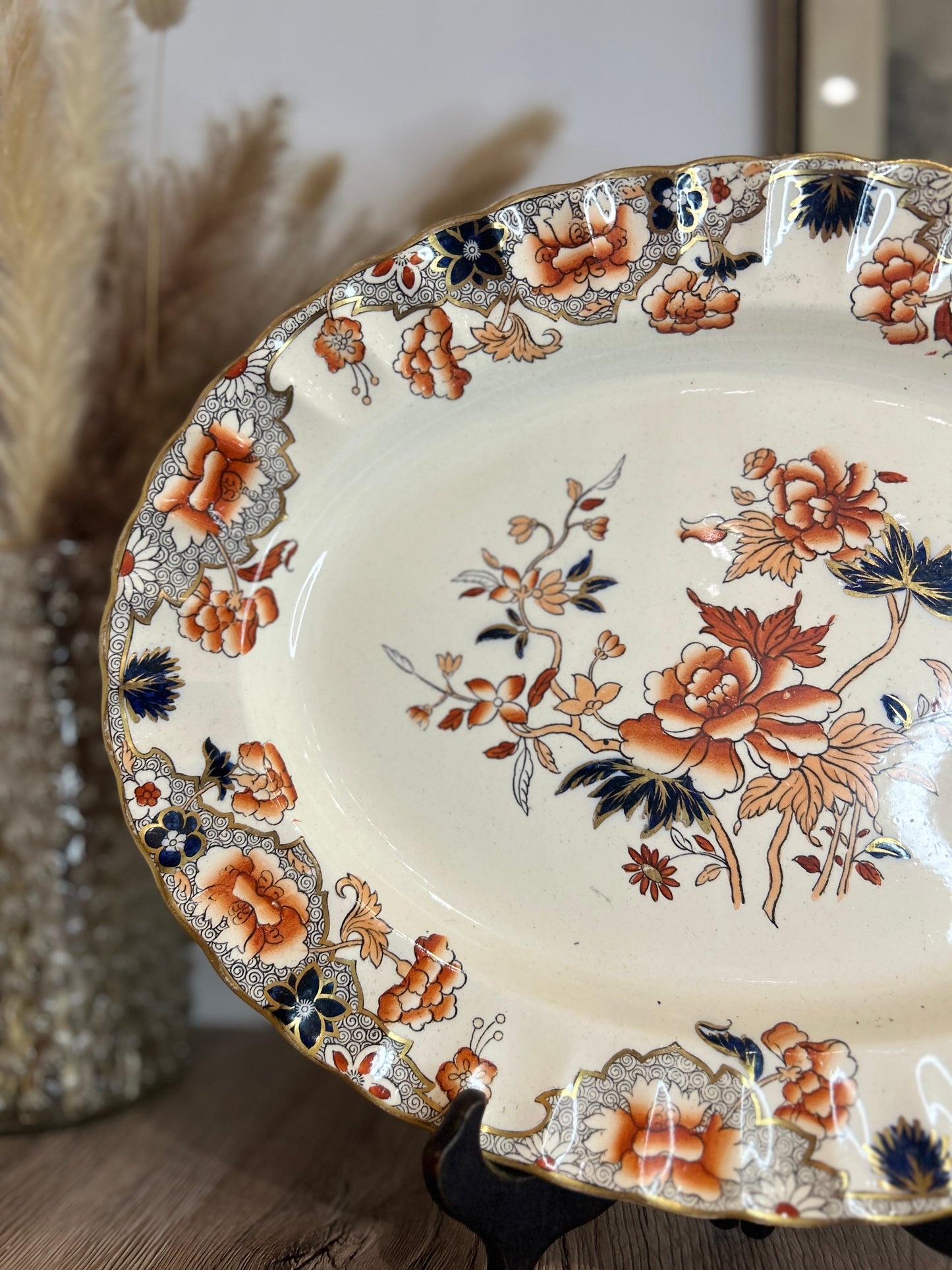 Red and Black Floral Vintage Platter