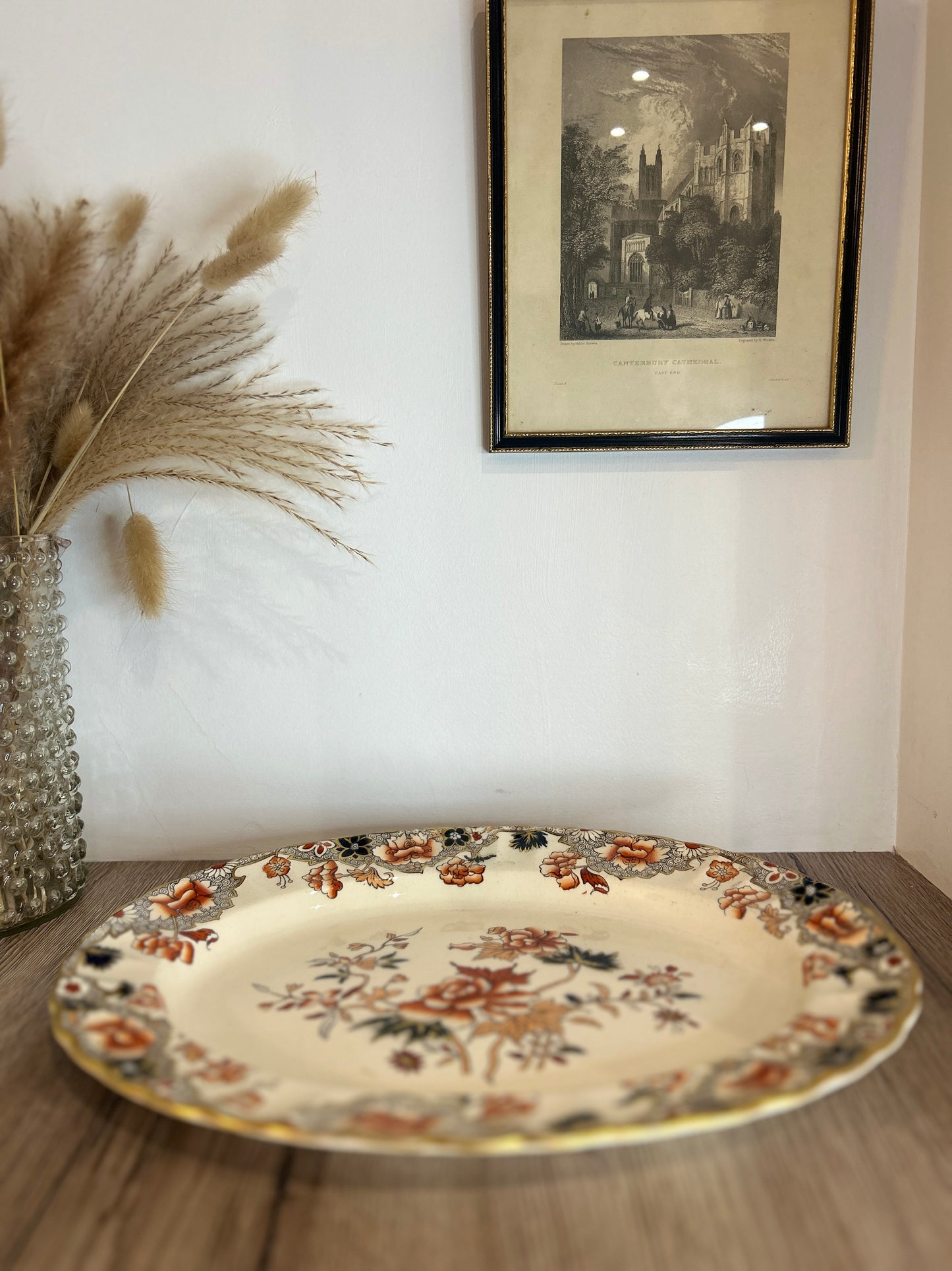 Red and Black Floral Vintage Platter