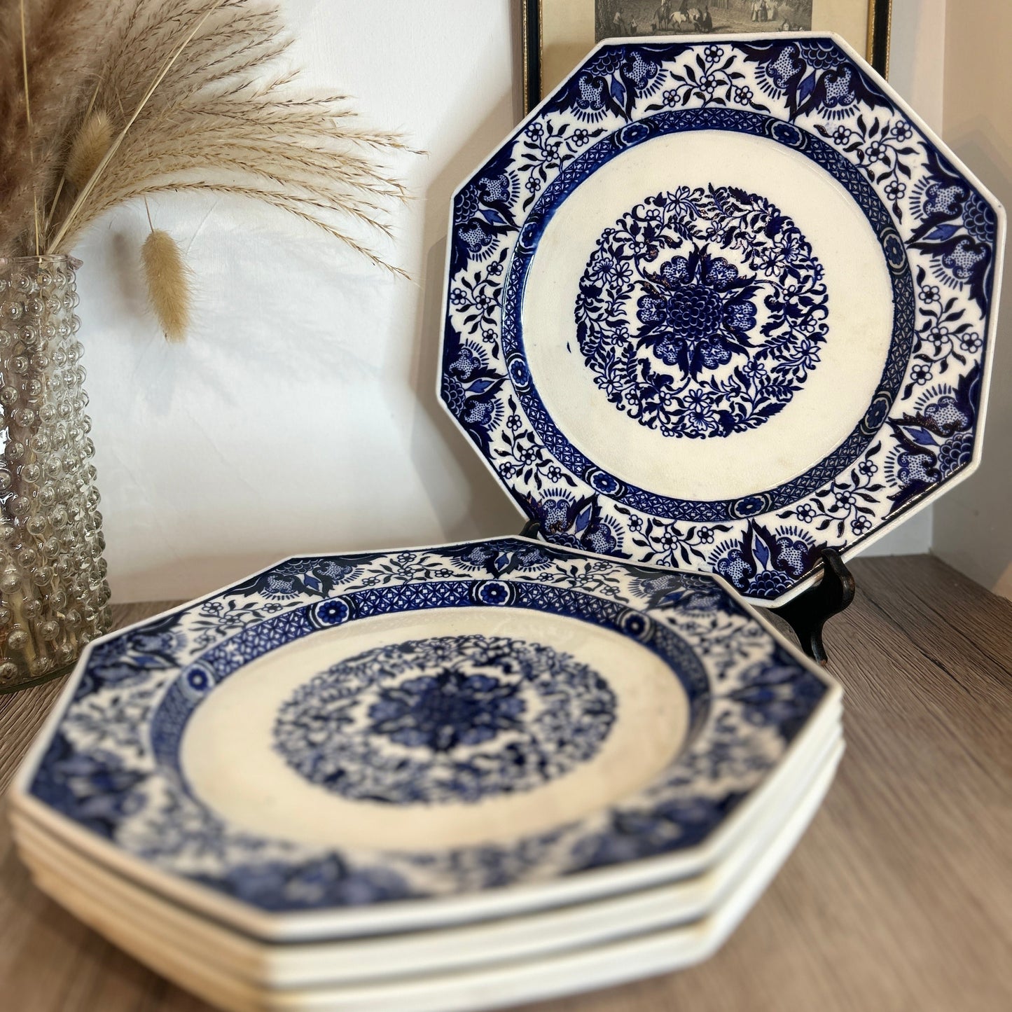 Set of 6 Minton Denmark Cobolt Blue Vintage Dinner Plates