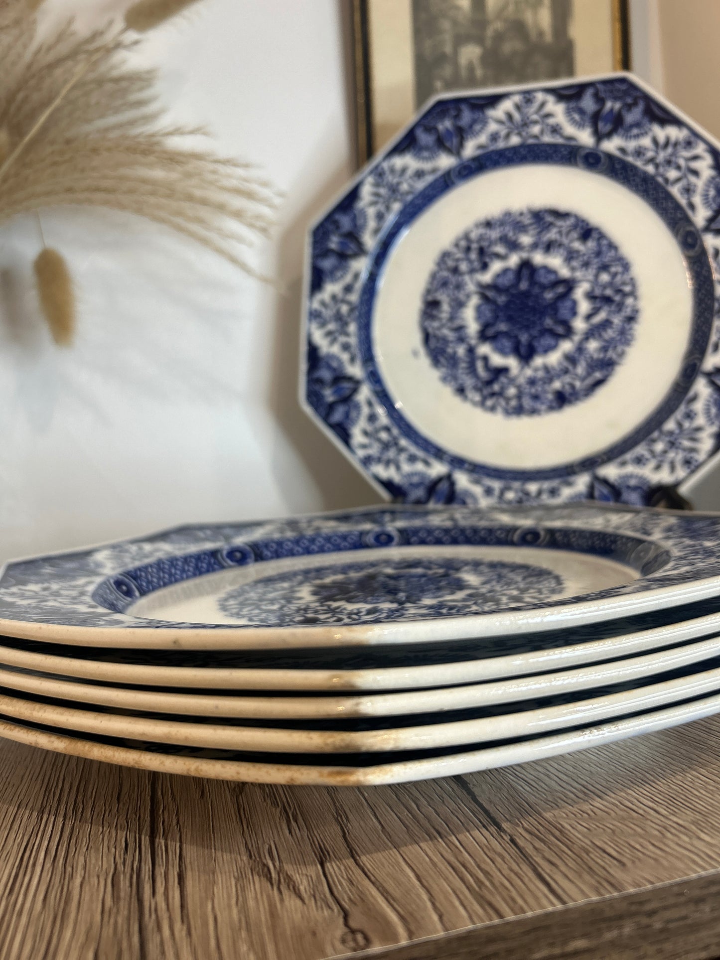 Set of 6 Minton Denmark Cobolt Blue Vintage Dinner Plates