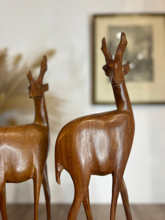 Pair of Wooden Gazelles Stags
