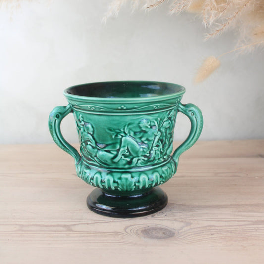 Sylvac Pottery Green Urn Vase with Handles