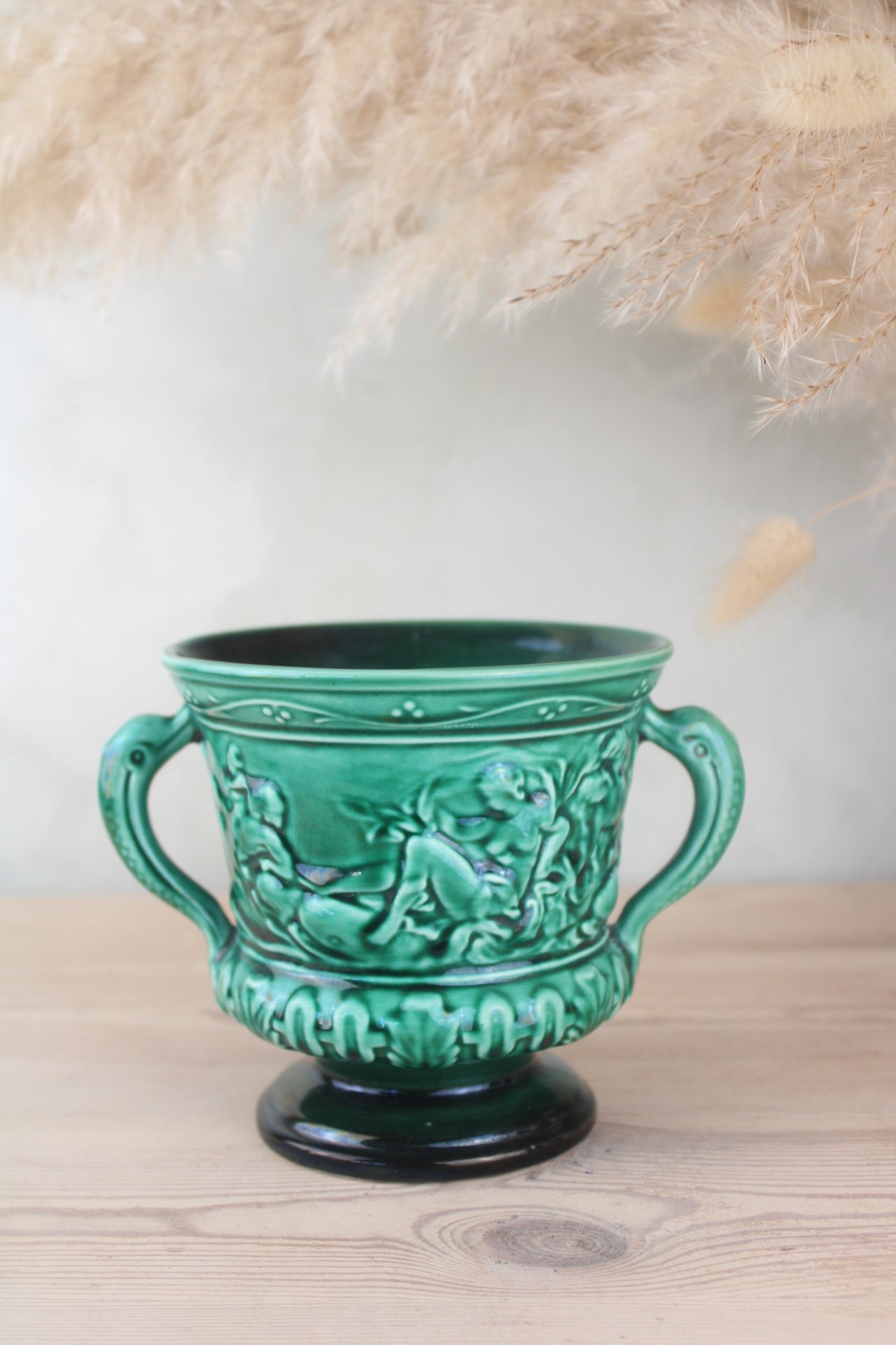 Sylvac Pottery Green Urn Vase with Handles