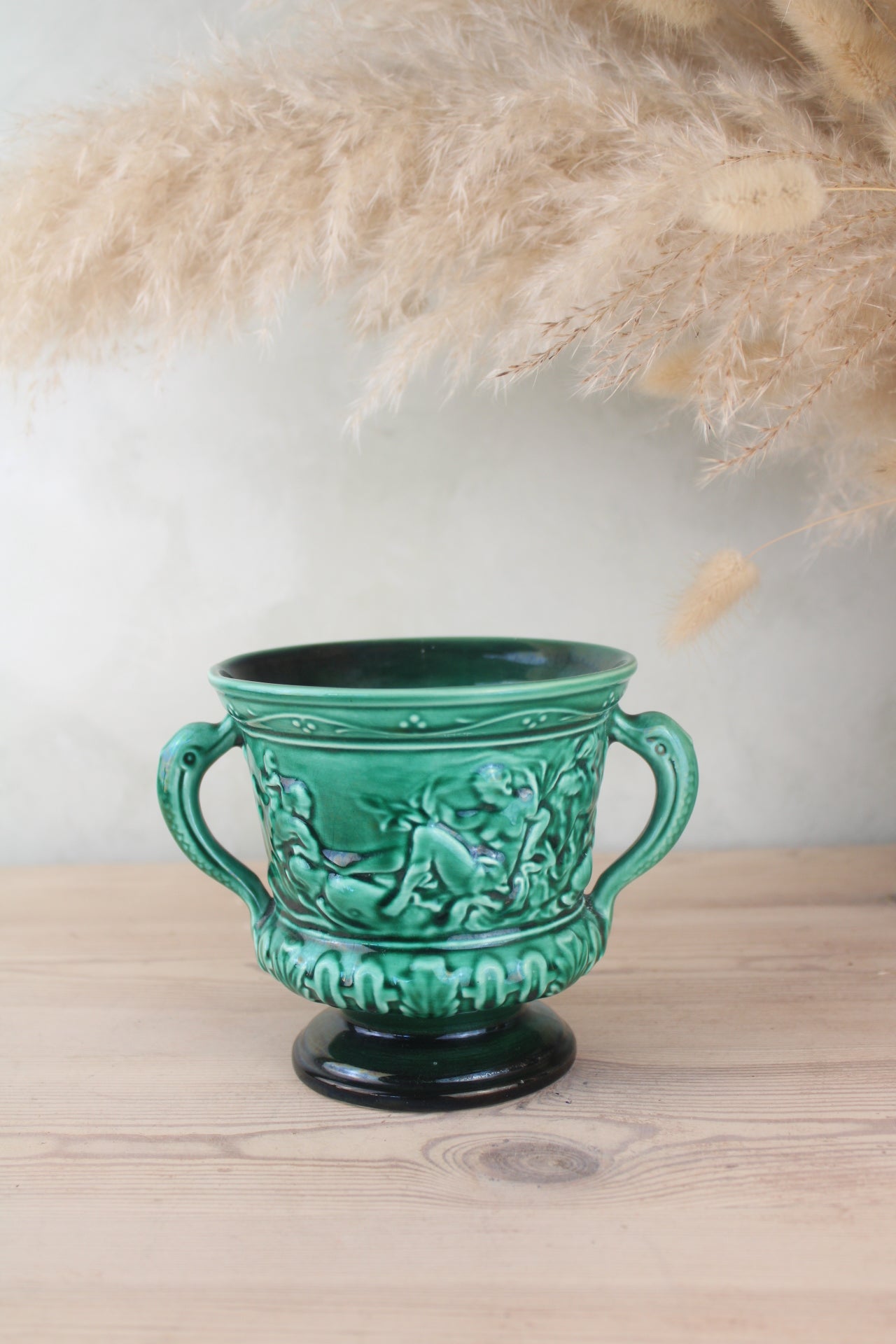 Sylvac Pottery Green Urn Vase with Handles