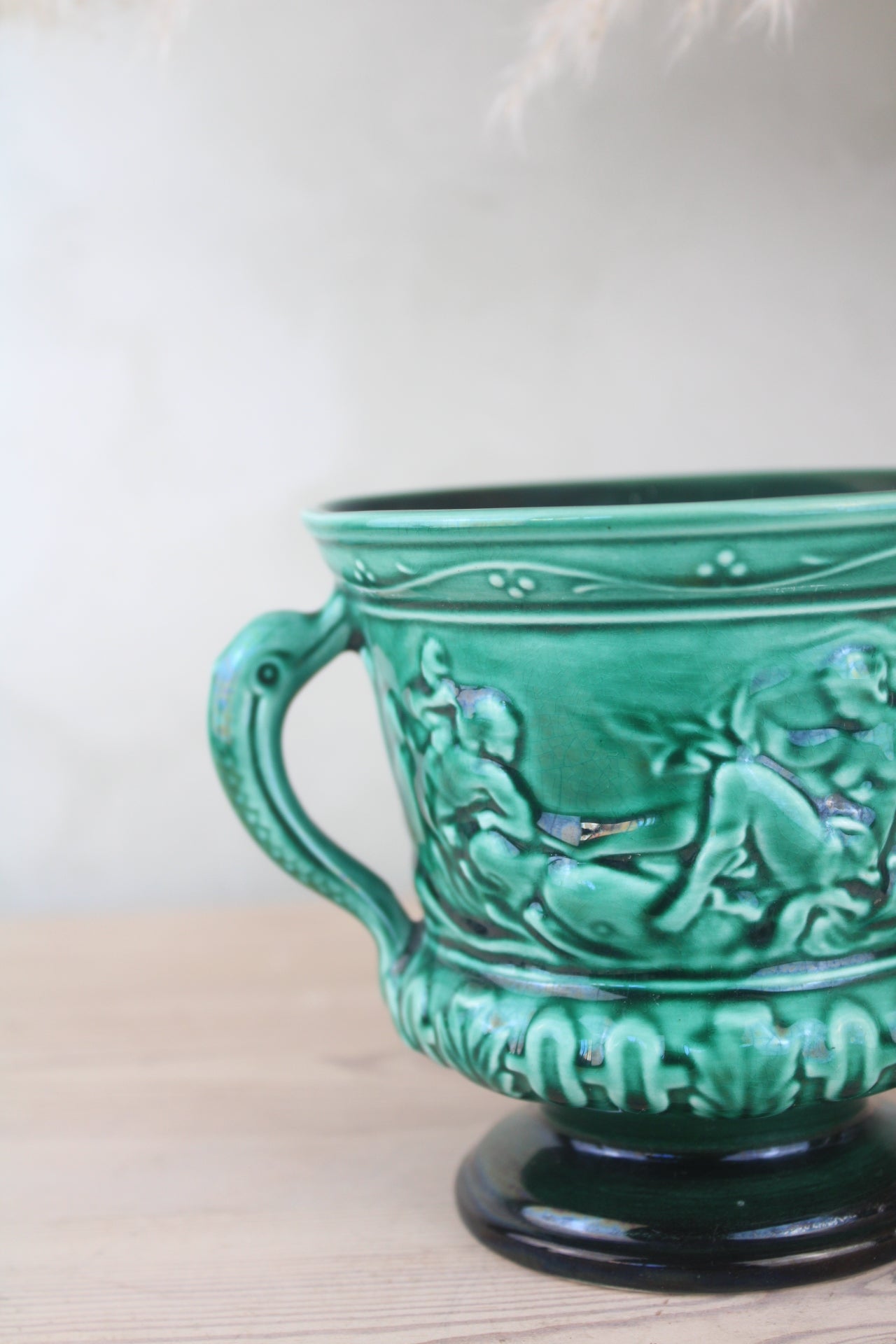 Sylvac Pottery Green Urn Vase with Handles