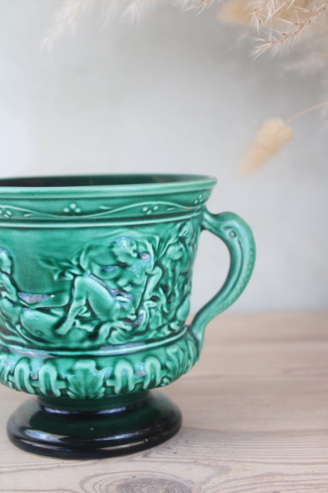 Sylvac Pottery Green Urn Vase with Handles