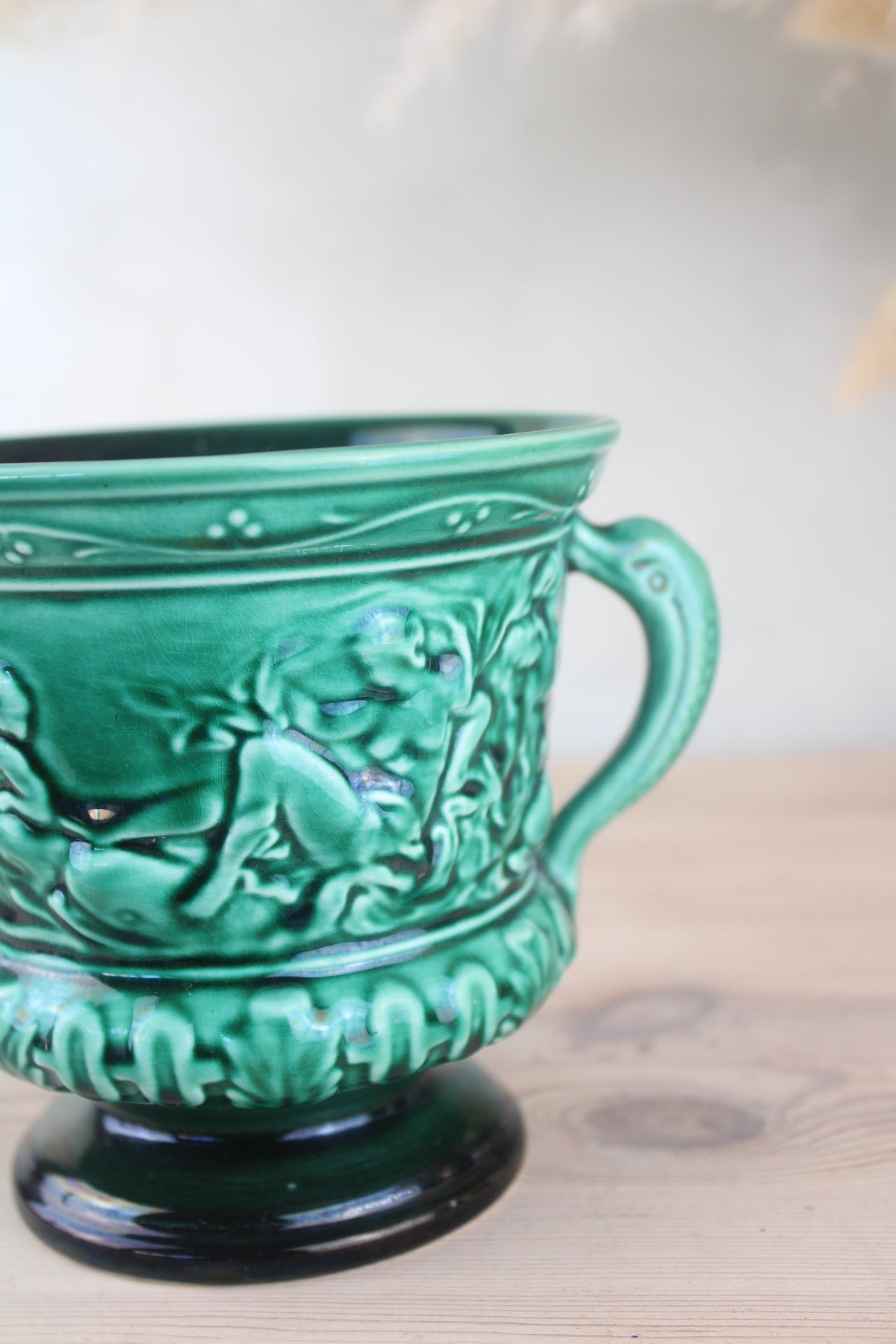 Sylvac Pottery Green Urn Vase with Handles