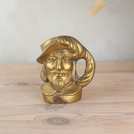 Brass Vintage Jug Stein Mug with Mans Face Decoration