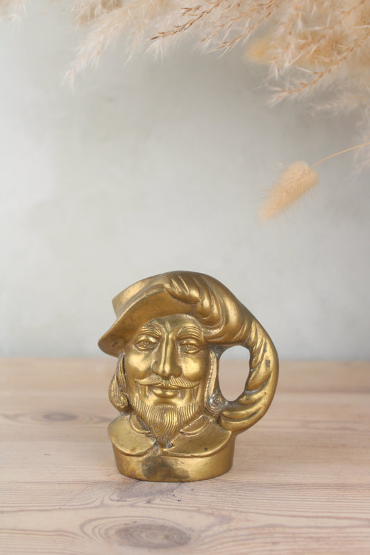 Brass Vintage Jug Stein Mug with Mans Face Decoration