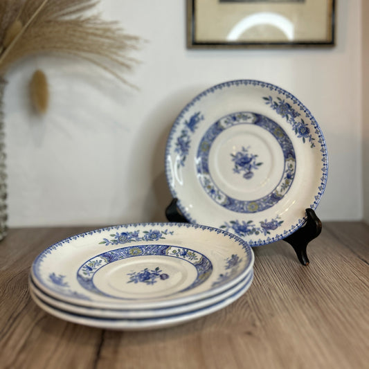 Set of 4 Copeland Spode Nigel Blue and White Floral Vintage Saucers