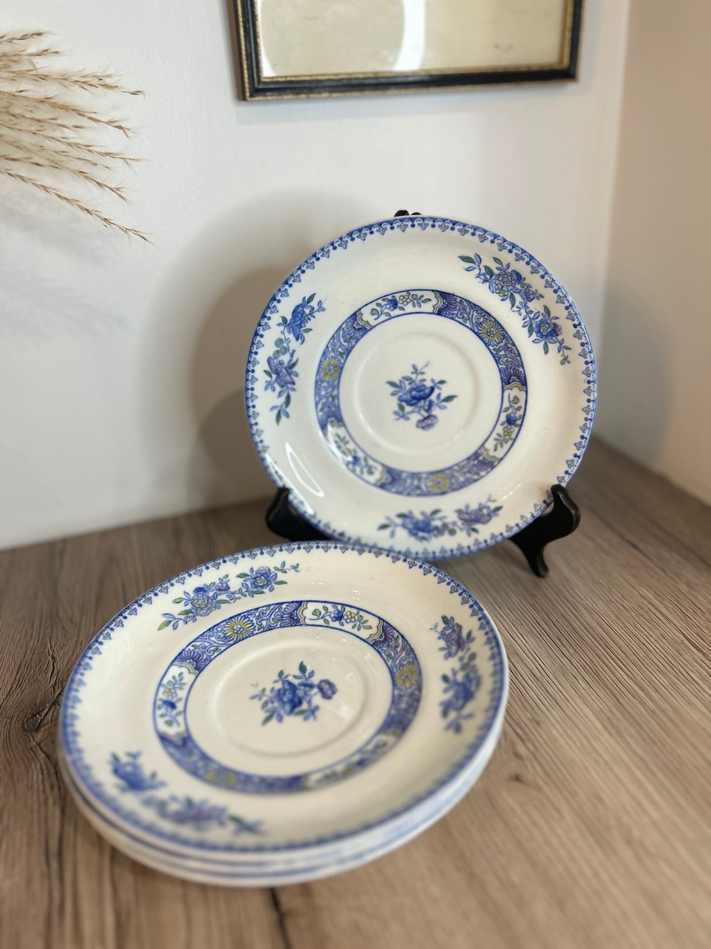 Set of 4 Copeland Spode Nigel Blue and White Floral Vintage Saucers