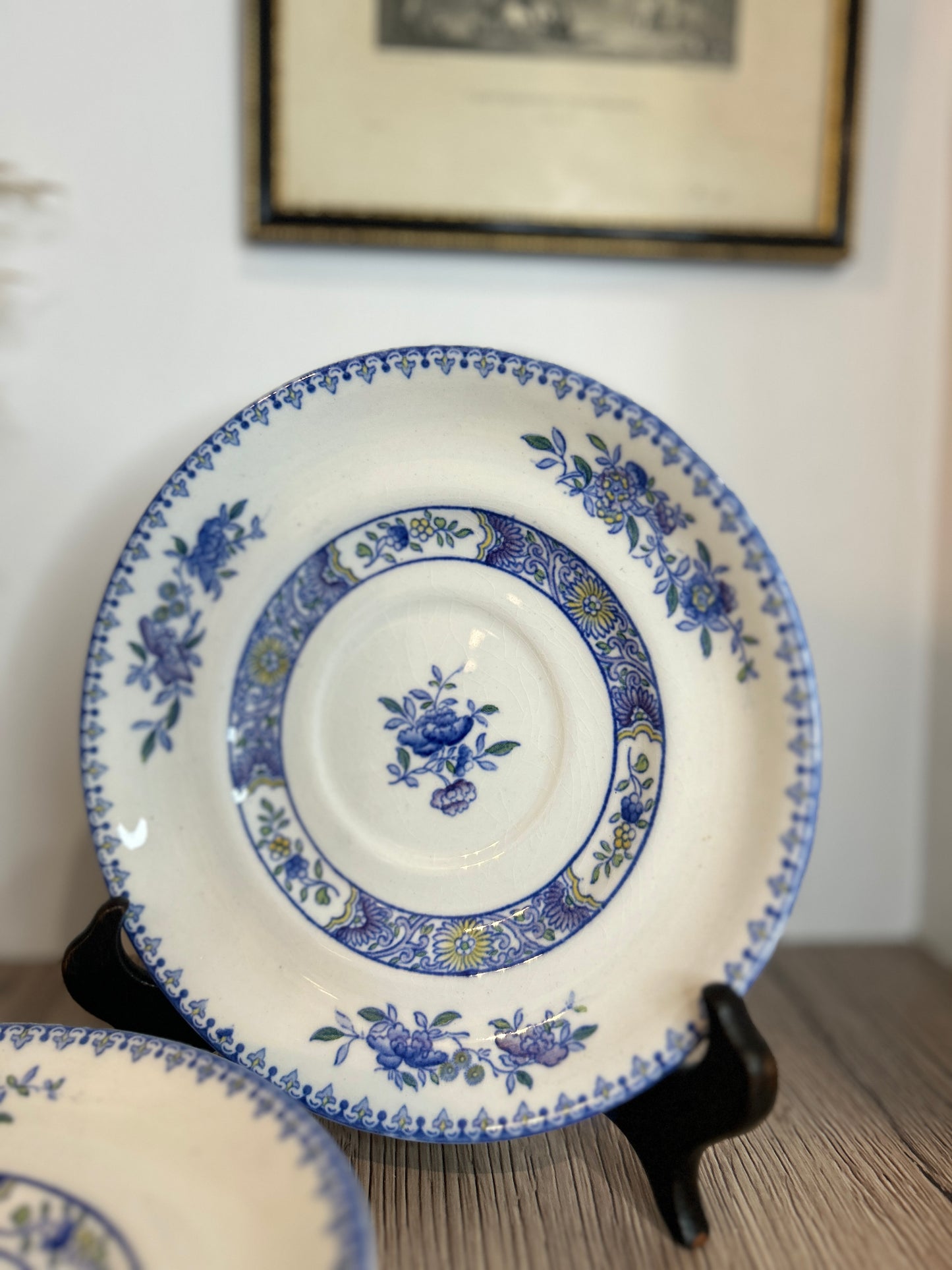 Set of 4 Copeland Spode Nigel Blue and White Floral Vintage Saucers