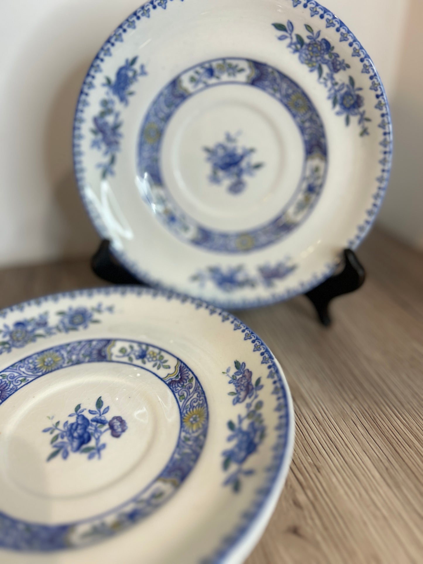 Set of 4 Copeland Spode Nigel Blue and White Floral Vintage Saucers