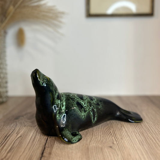 Green Ceramic Vintage Seal Figurine