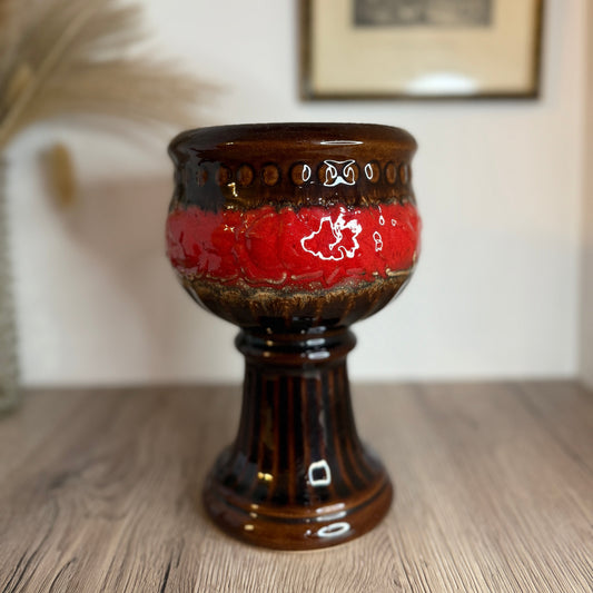 Brown and Red Vintage Goblet Style West German Vase