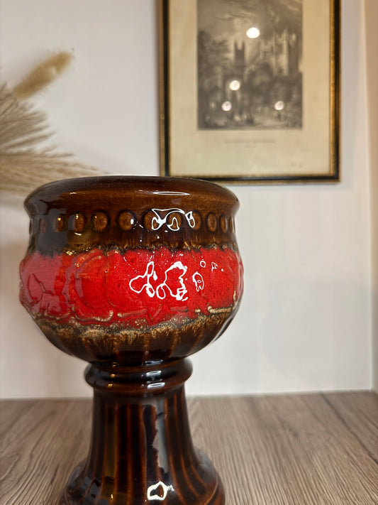 Brown and Red Vintage Goblet Style West German Vase