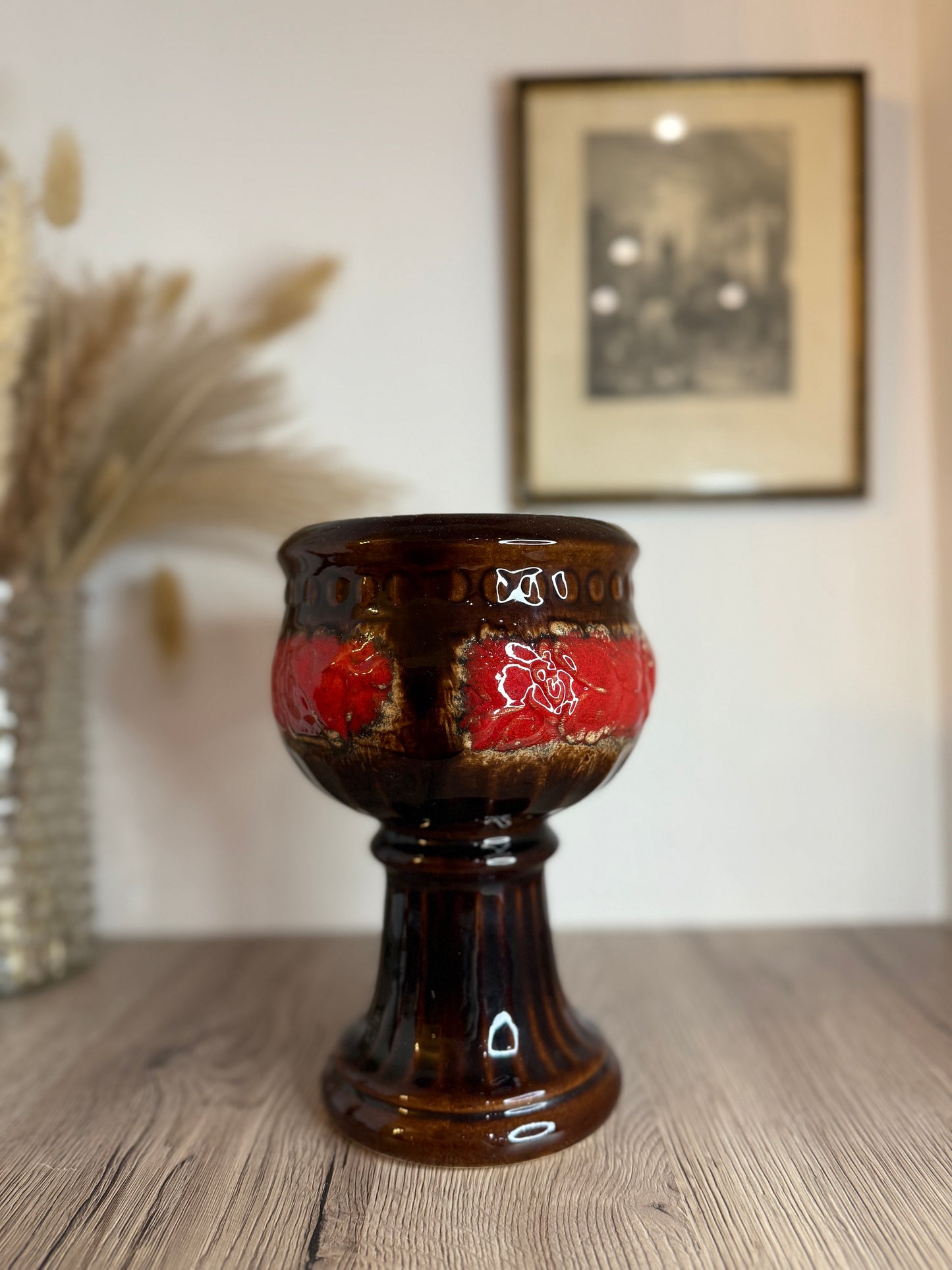 Brown and Red Vintage Goblet Style West German Vase