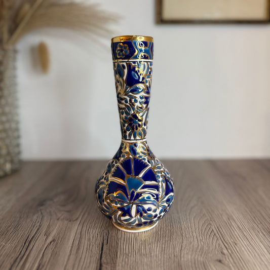 Blue and Gold Geometric Greek Pottery Vase