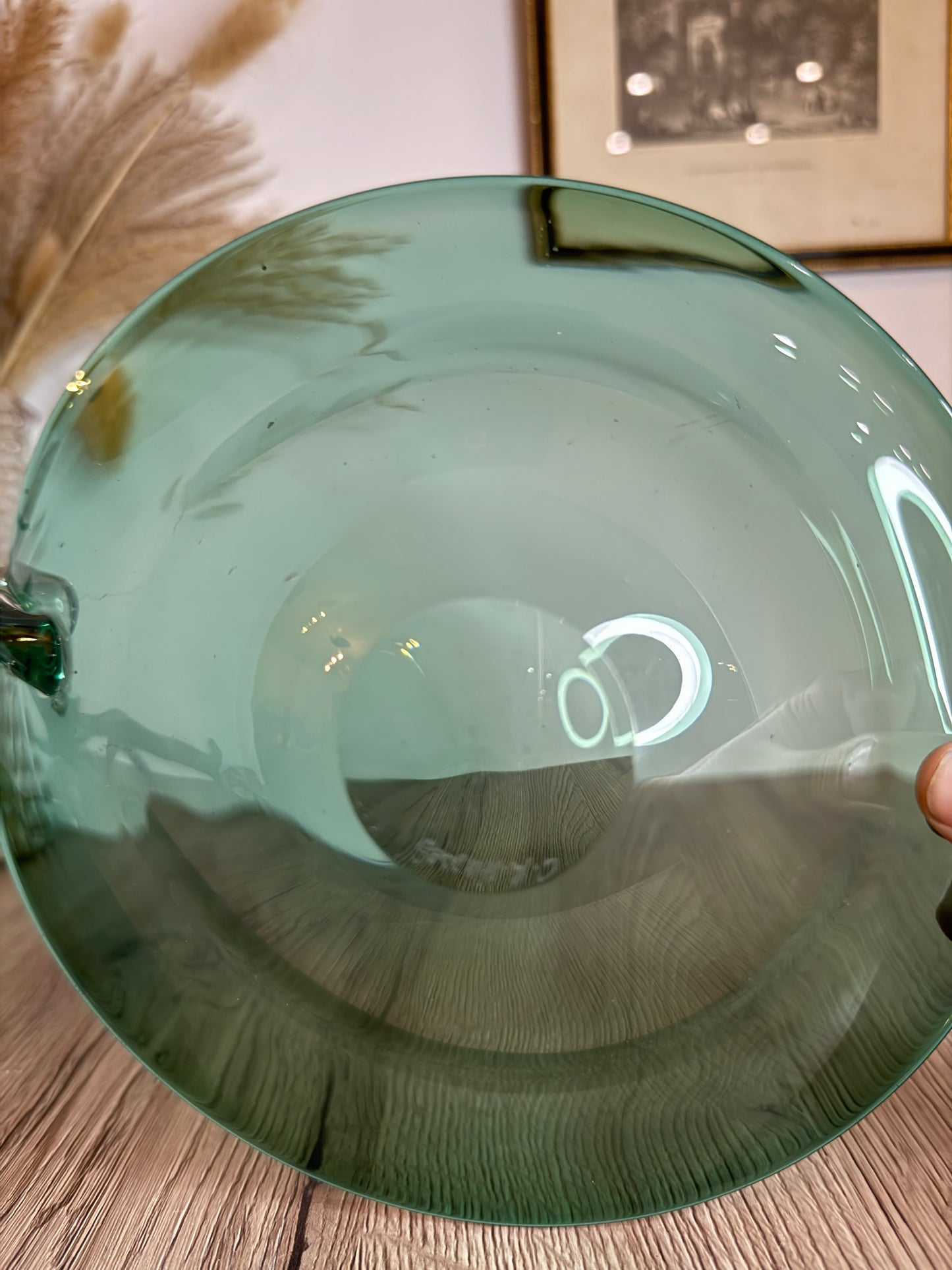 Large Green Vintage Glass Bowl