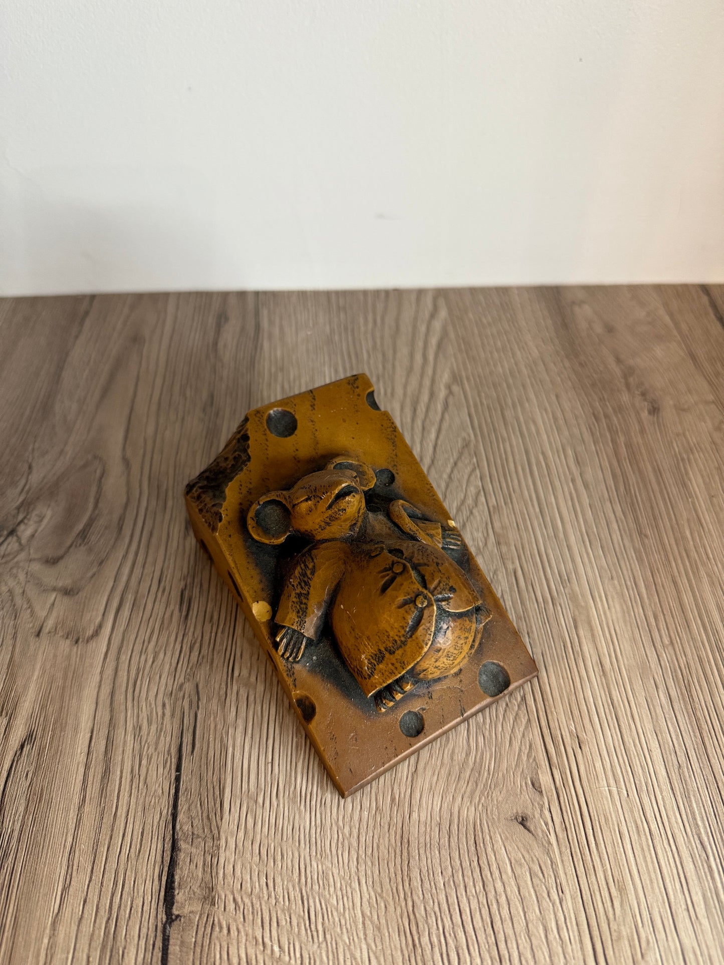 Mouse on Cheese Vintage Wooden Ornament Doorstop