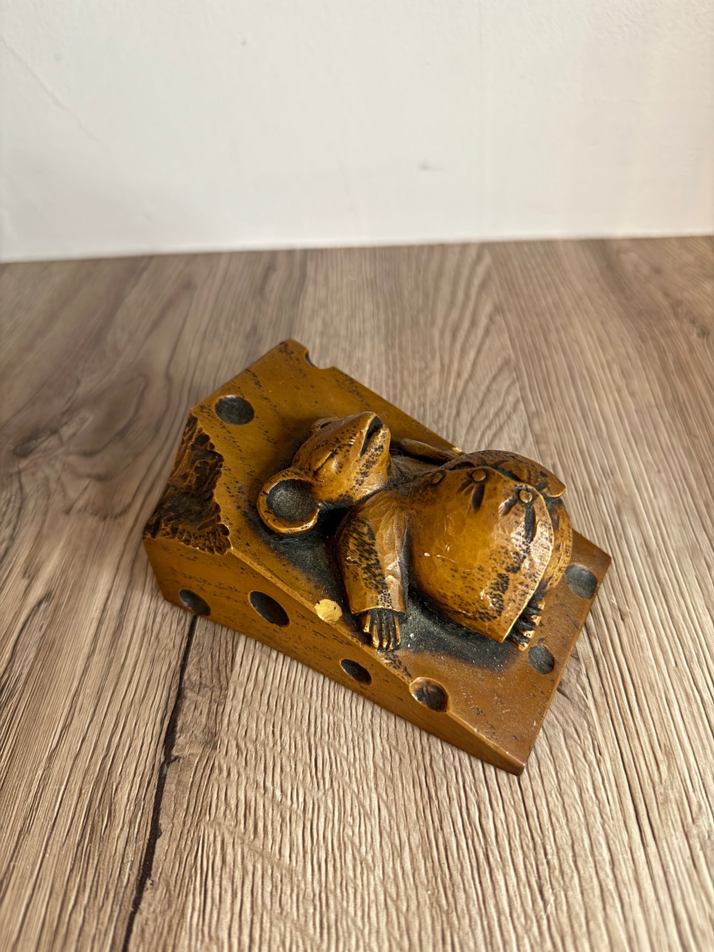 Mouse on Cheese Vintage Wooden Ornament Doorstop