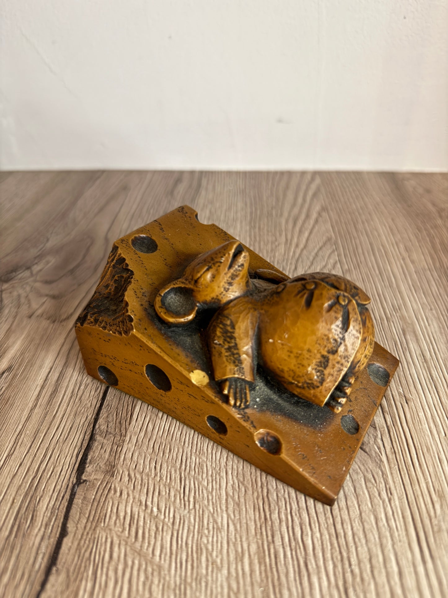 Mouse on Cheese Vintage Wooden Ornament Doorstop