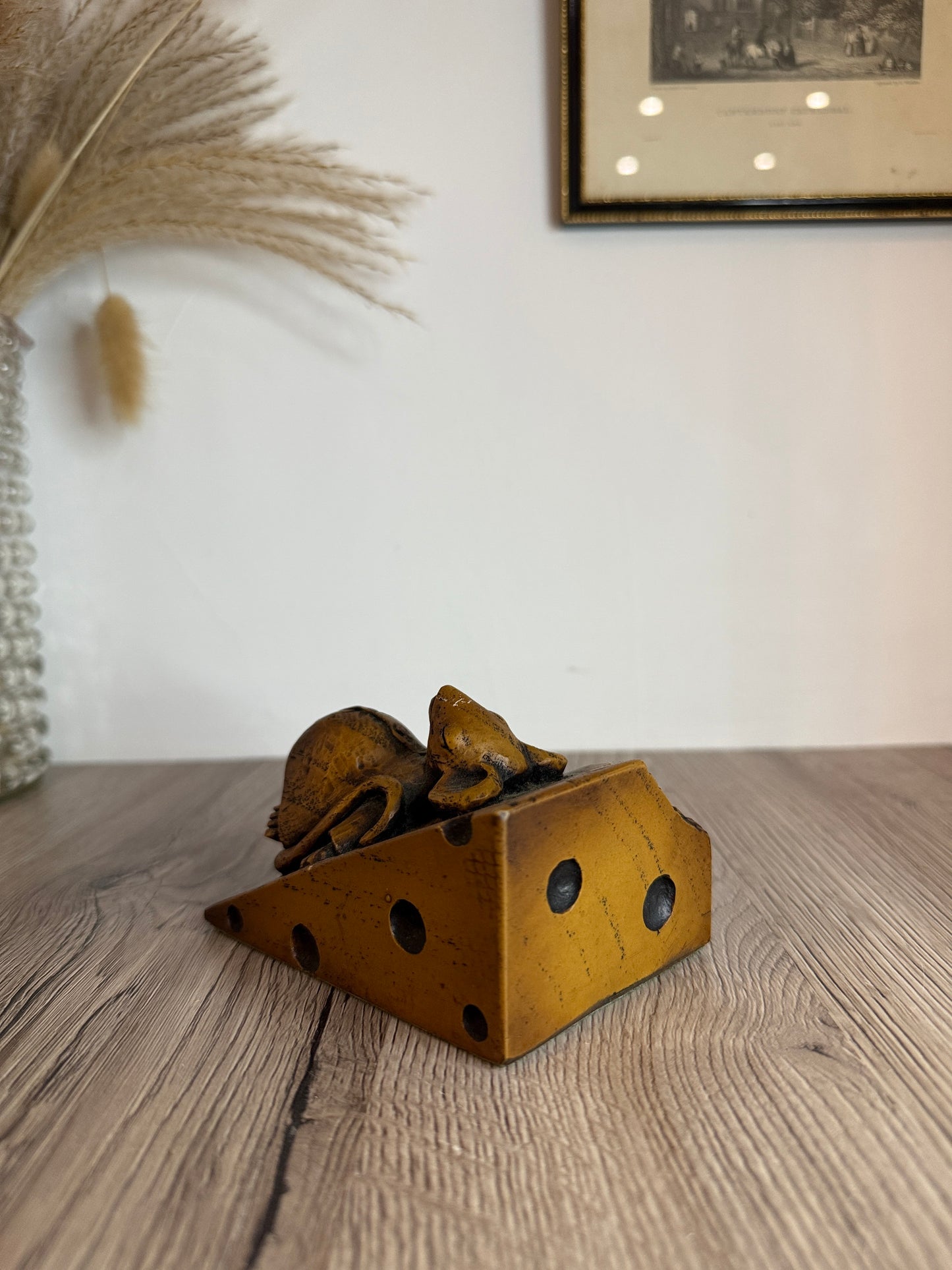 Mouse on Cheese Vintage Wooden Ornament Doorstop