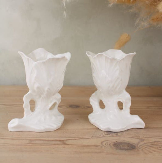 Pair of Bone China Leaf Planters