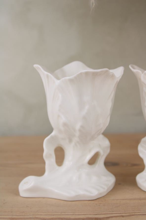 Pair of Bone China Leaf Planters