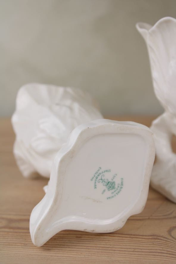 Pair of Bone China Leaf Planters