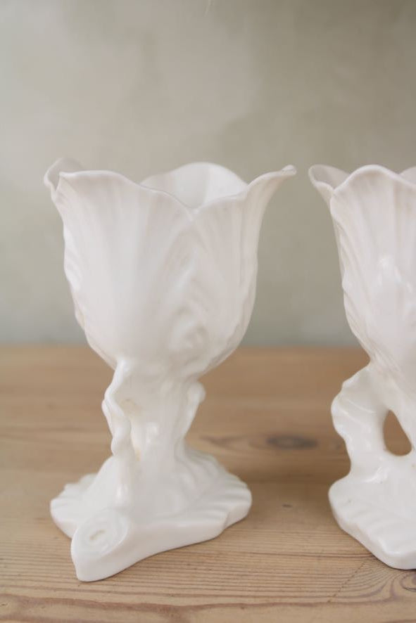 Pair of Bone China Leaf Planters
