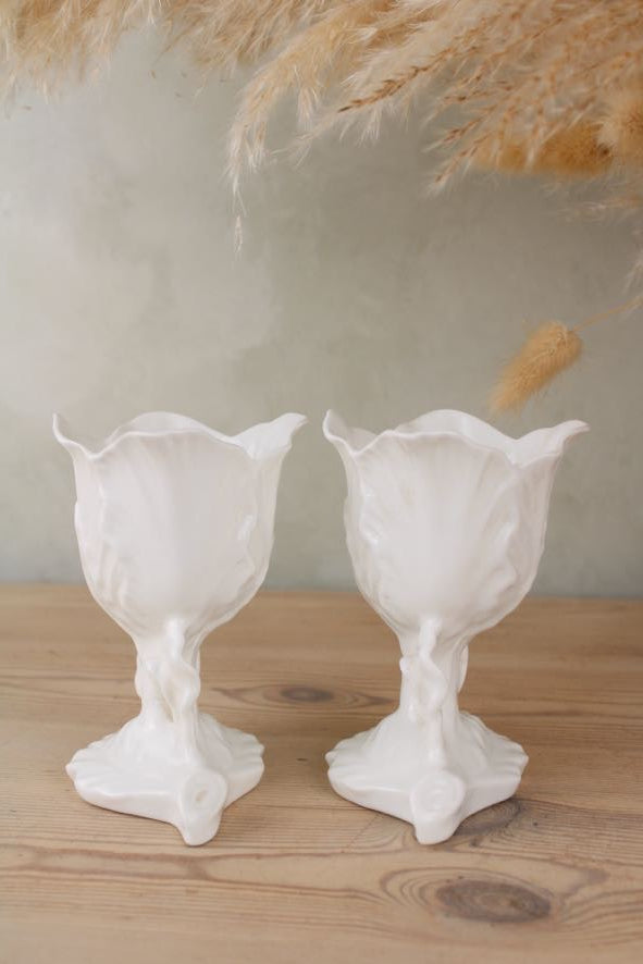 Pair of Bone China Leaf Planters