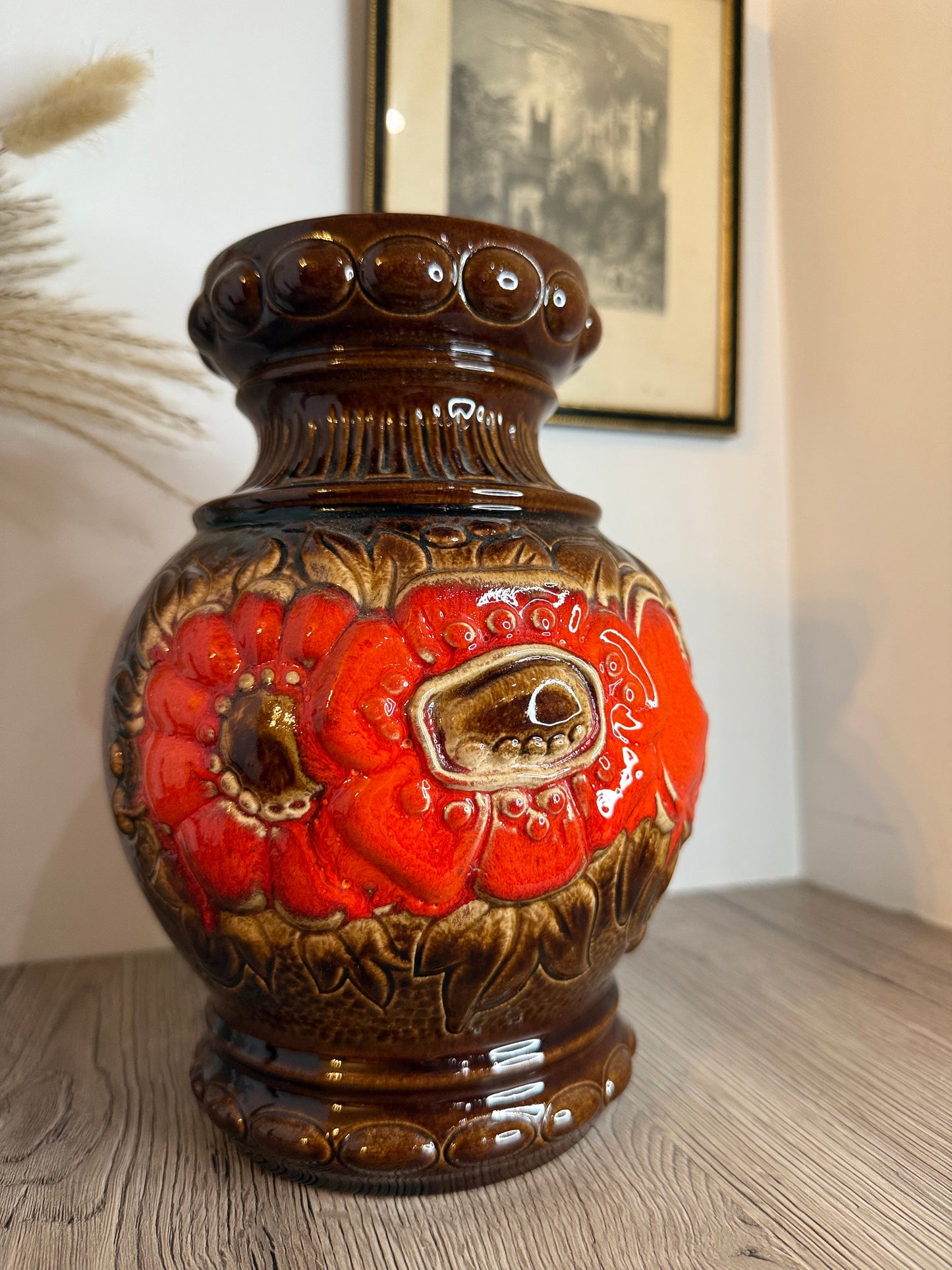 Floral Red and Brown Vintage West German Vase