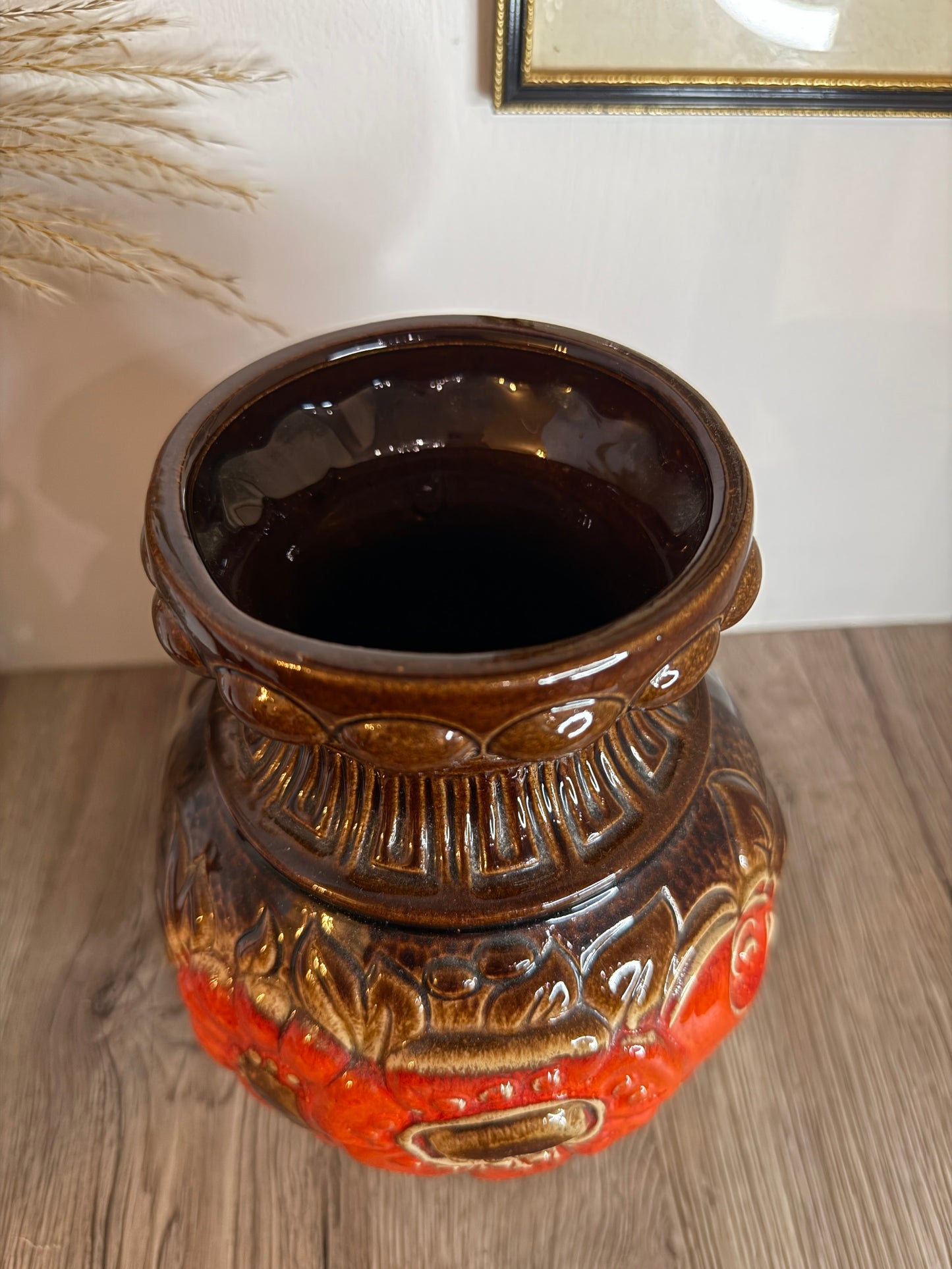 Floral Red and Brown Vintage West German Vase