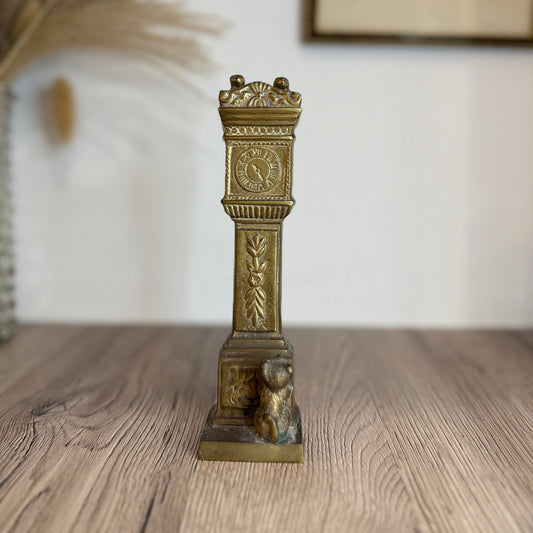 Cat and Mouse Brass Grandfather Clock Figurine