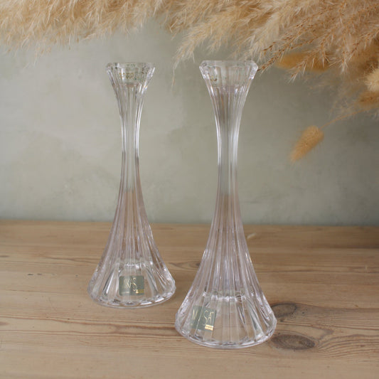 Pair of Tall Mikasa Glass Candlesticks