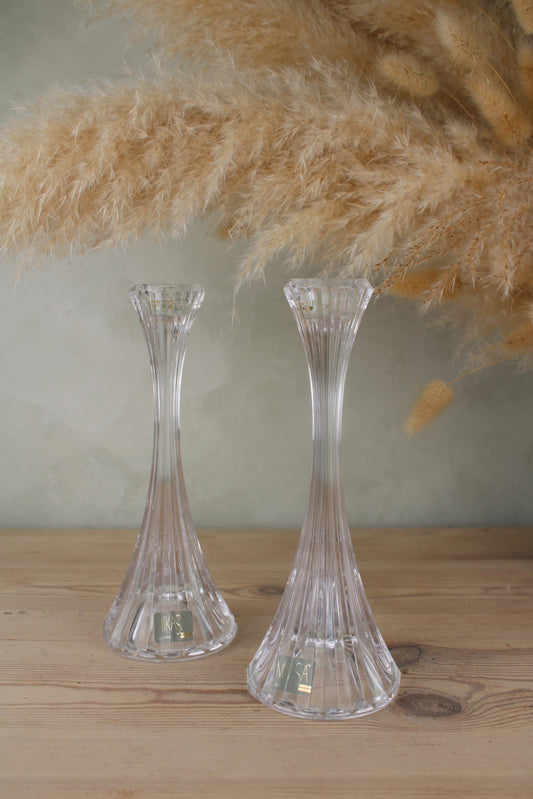 Pair of Tall Mikasa Glass Candlesticks