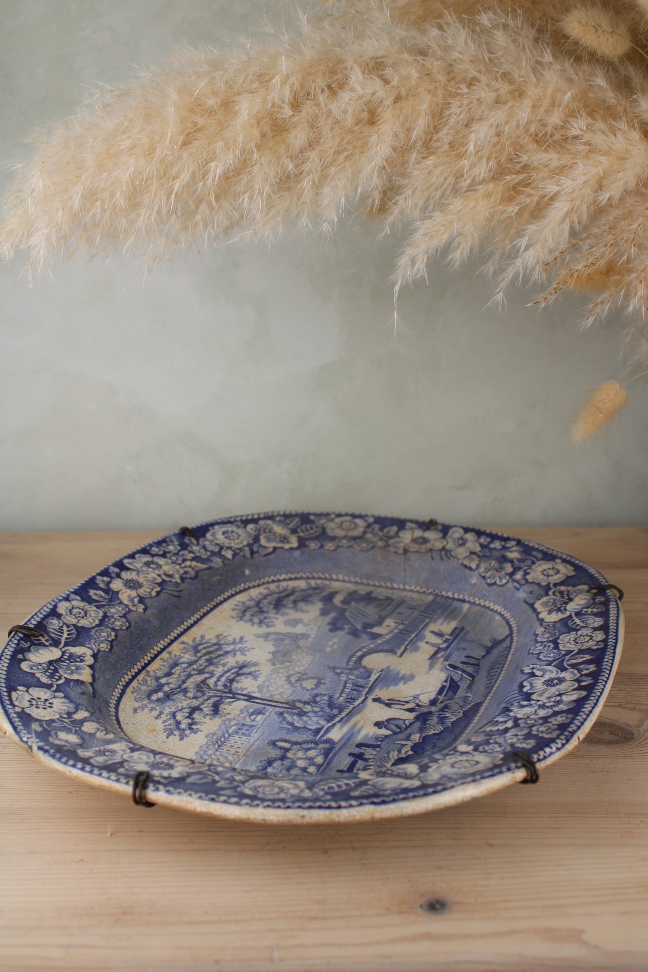 19th Century Blue and White Platter with Hanging Holder