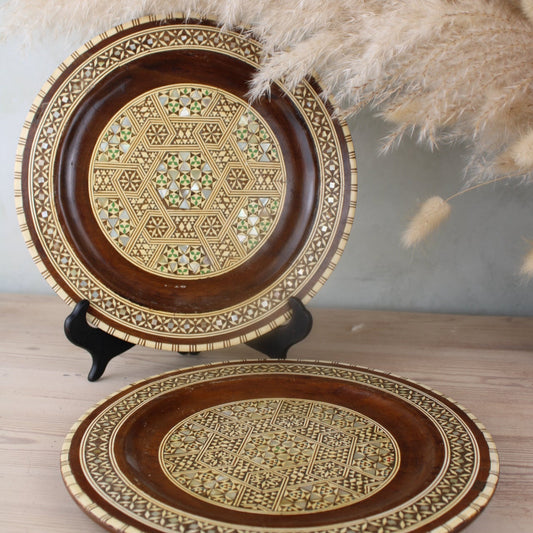 Pair of Wooden Mosaic Plates
