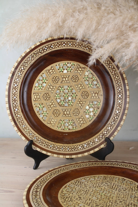 Pair of Wooden Mosaic Plates