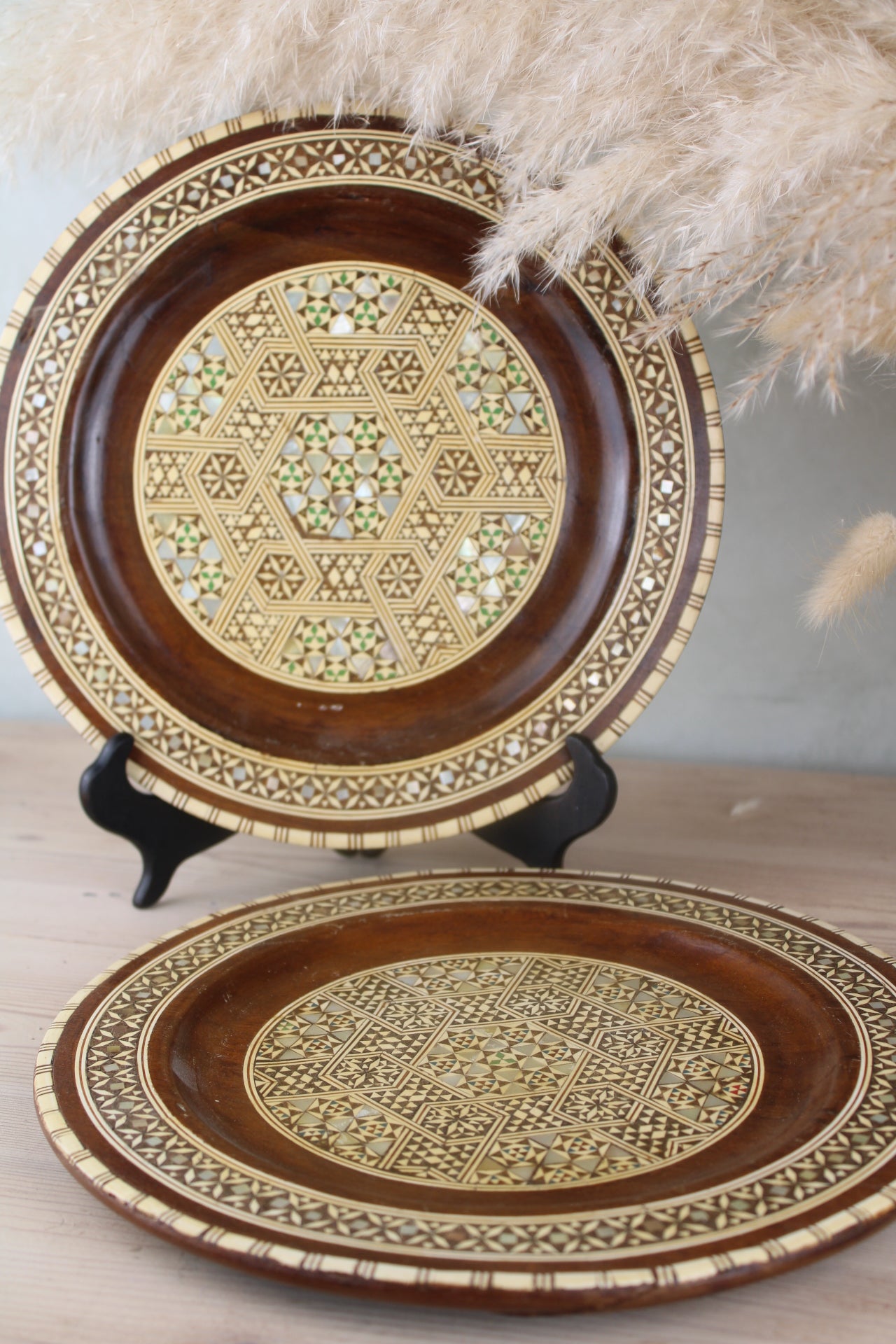 Pair of Wooden Mosaic Plates