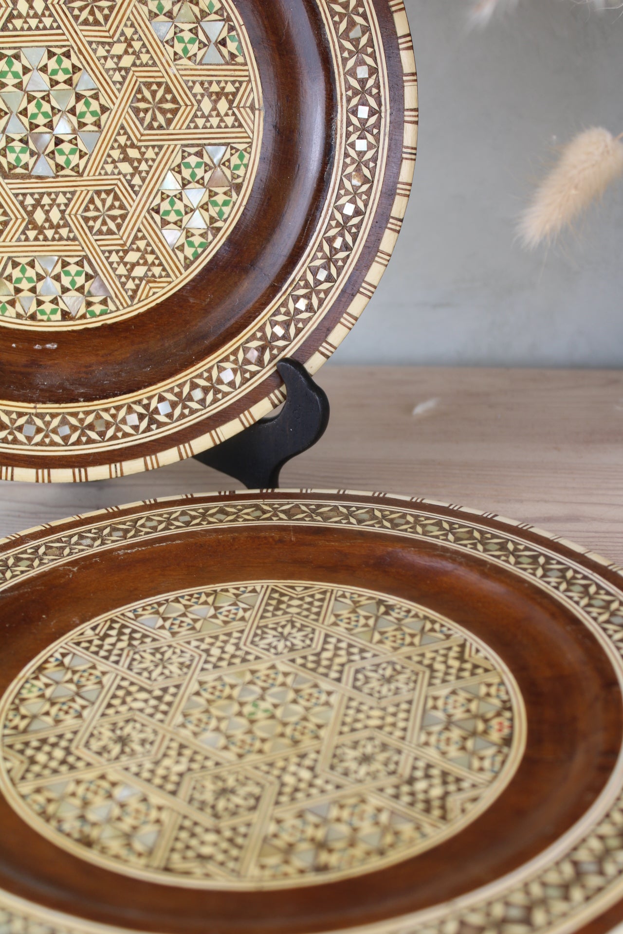 Pair of Wooden Mosaic Plates