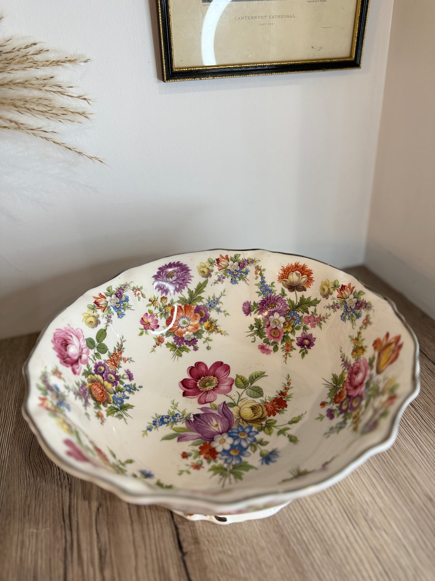 CTM Pink Rose Floral Vintage Bowl