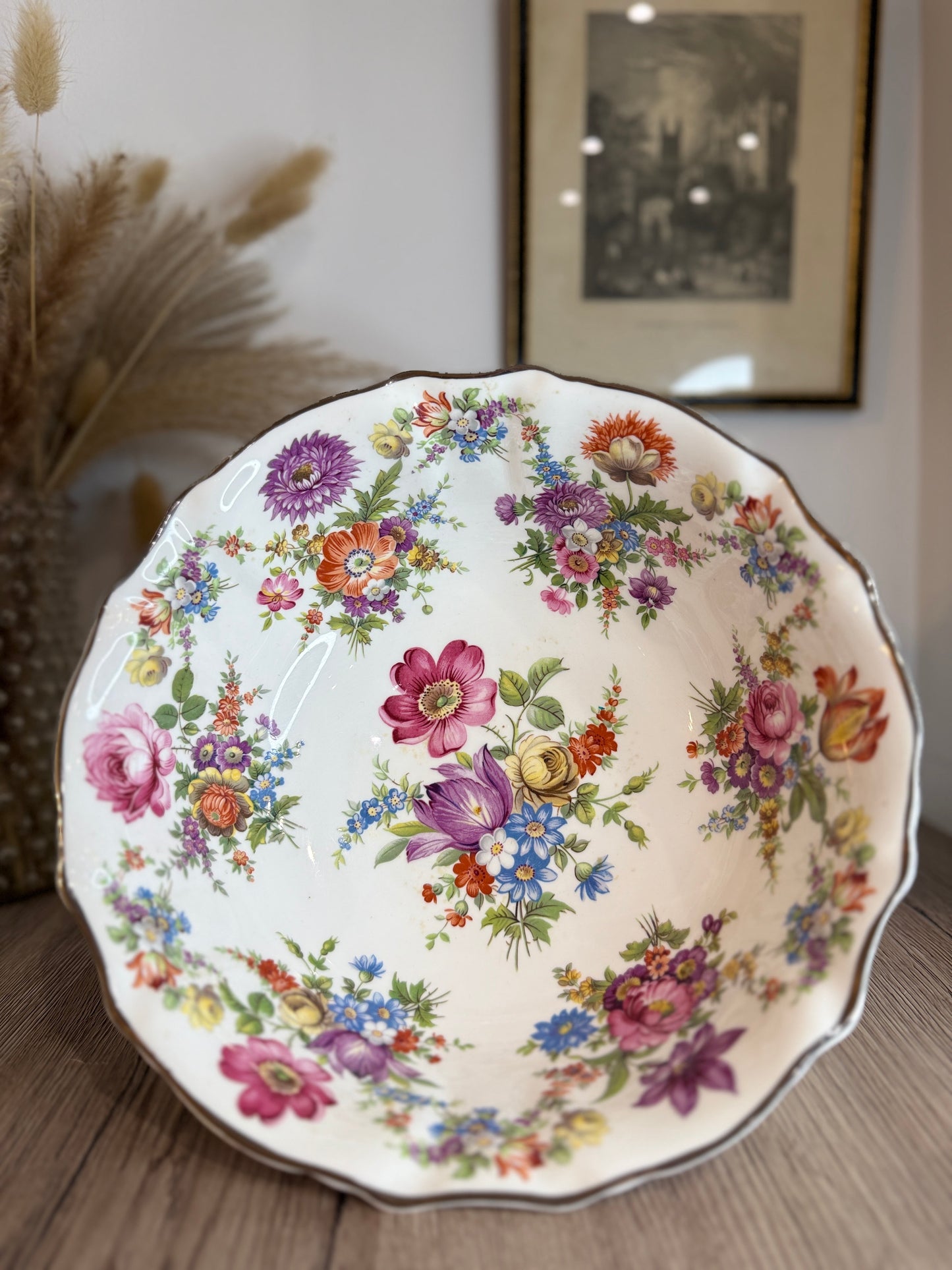 CTM Pink Rose Floral Vintage Bowl