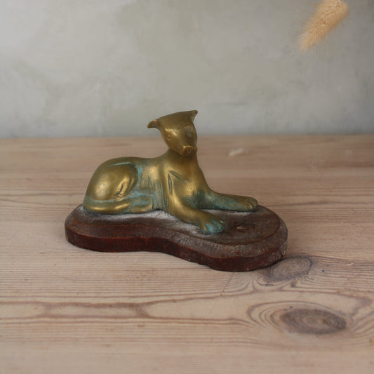 Brass Dog on a Wooden Base