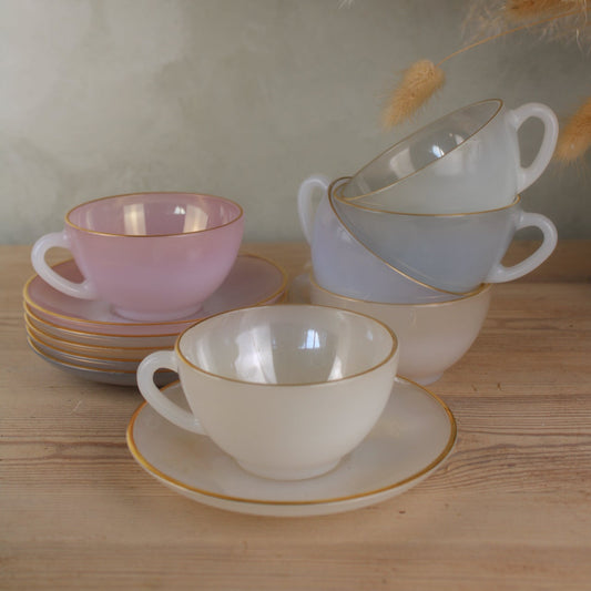 Set of 6 Arcopal Teacups and Saucers