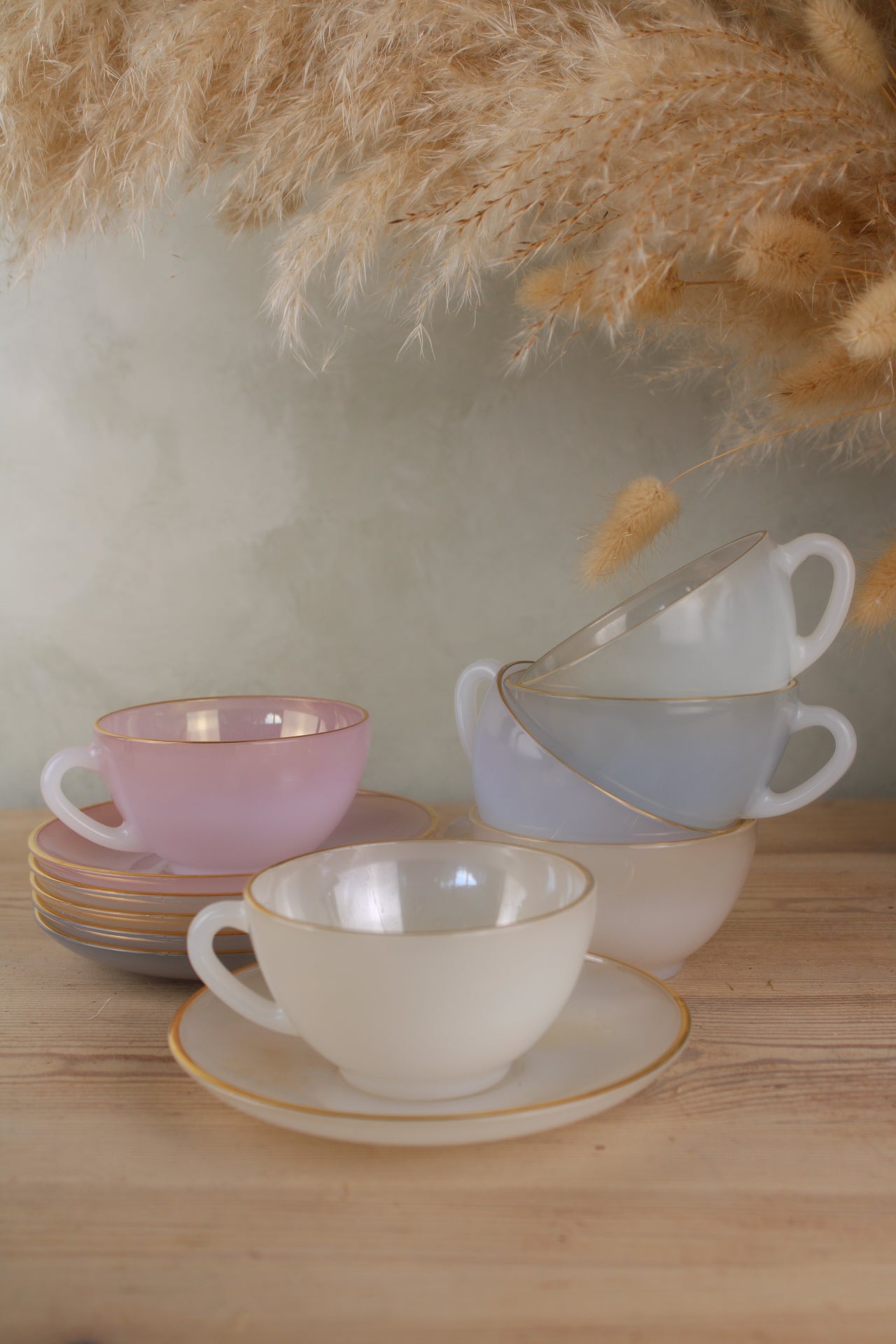 Set of 6 Arcopal Teacups and Saucers