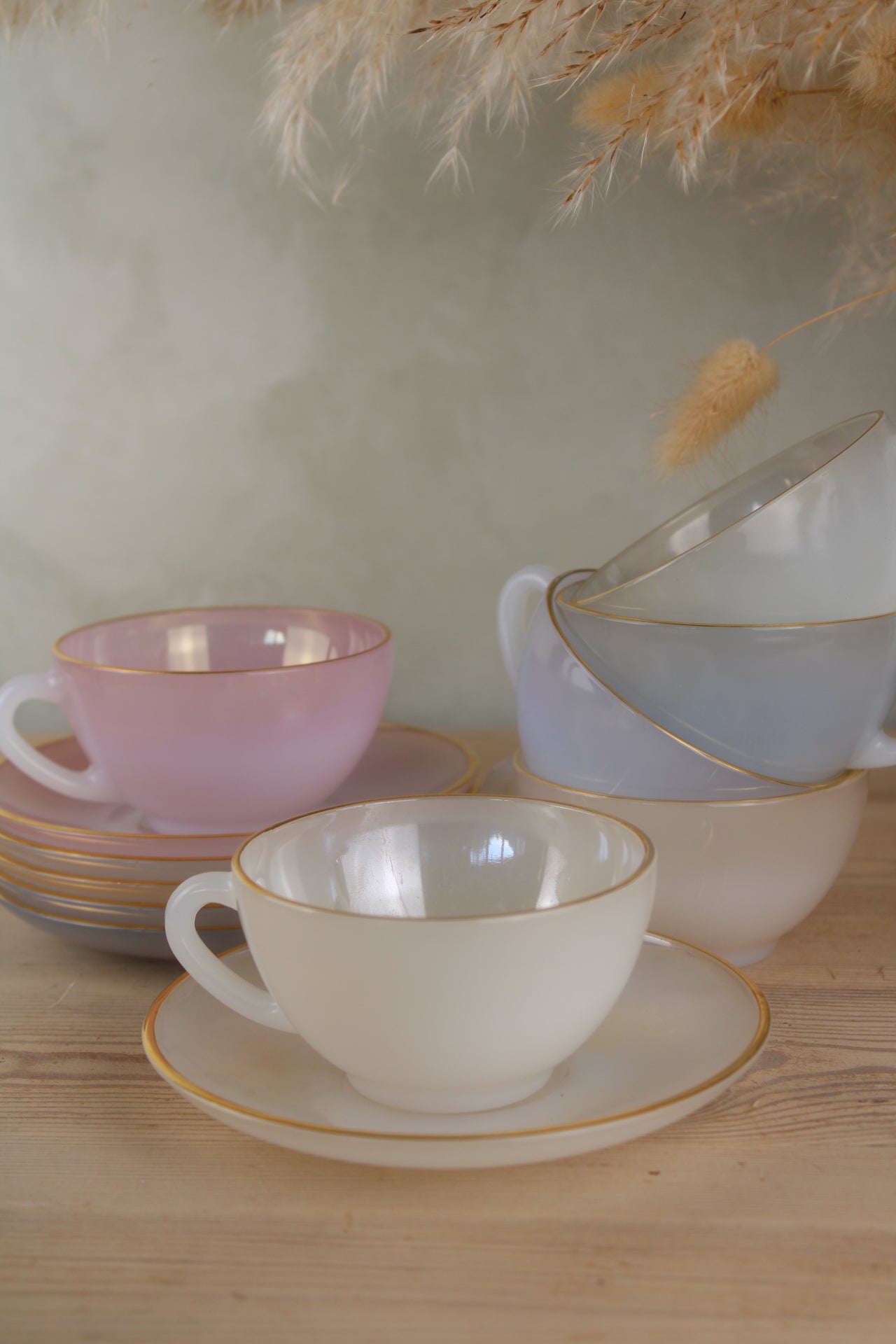 Set of 6 Arcopal Teacups and Saucers