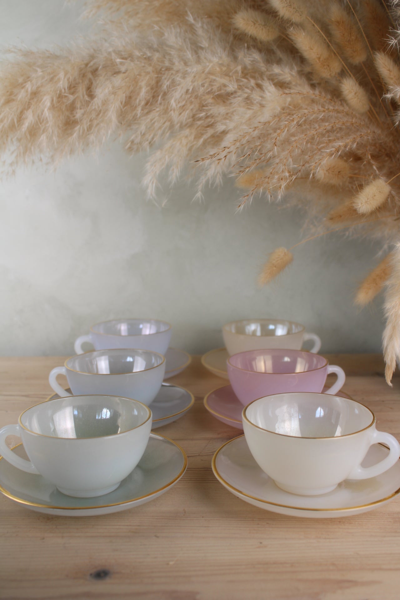 Set of 6 Arcopal Teacups and Saucers