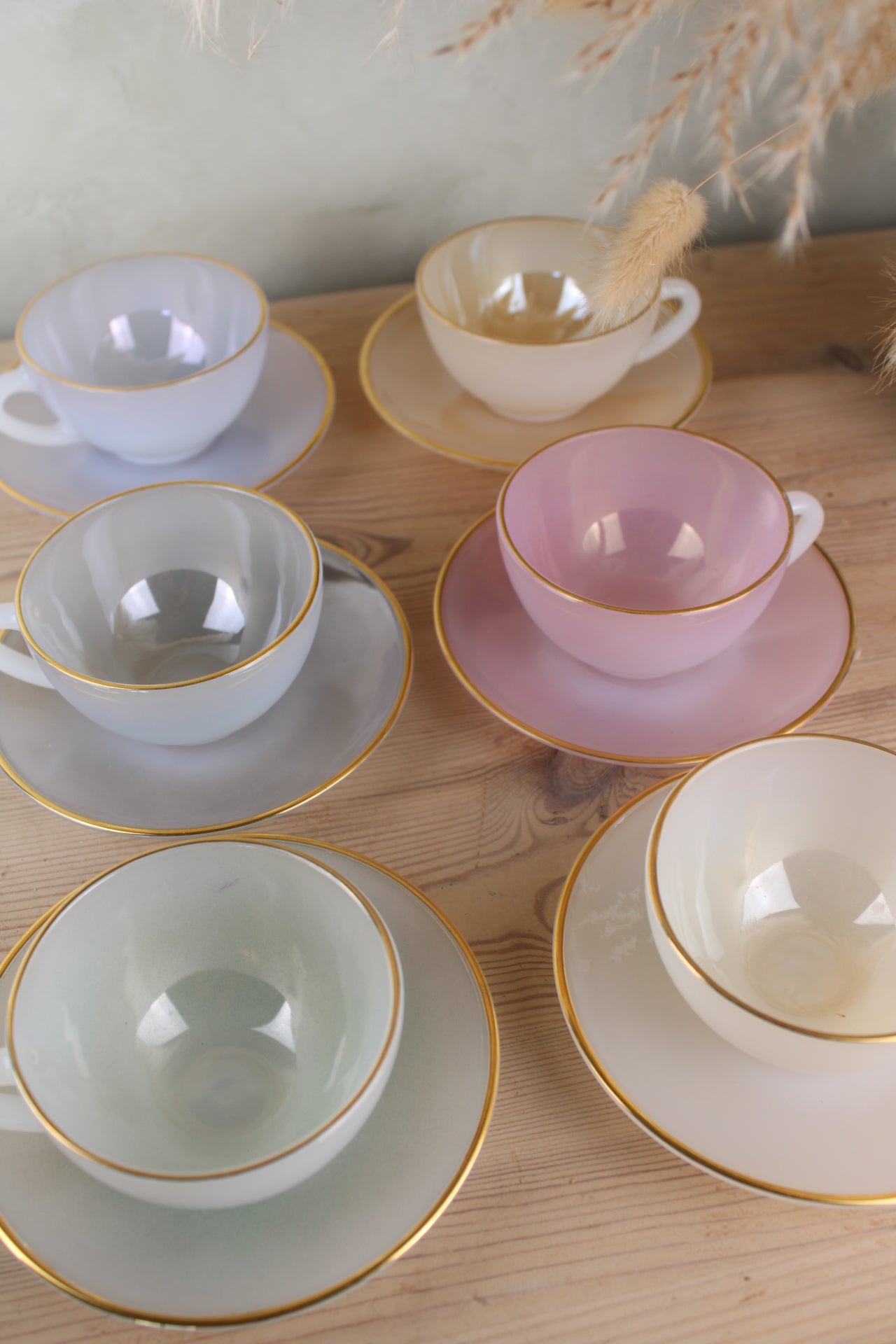 Set of 6 Arcopal Teacups and Saucers